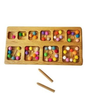 Sortiertablett 2 mit 55 Filzkugeln - Montessori Lernspielzeug - Threewood