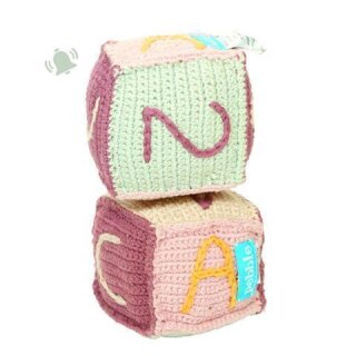 Pebble - Würfel mit Babyrassel - Pink - Bio