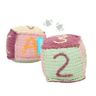 Pebble - Würfel mit Babyrassel - Pink - Bio