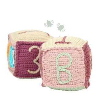 Pebble - Würfel mit Babyrassel - Pink - Bio