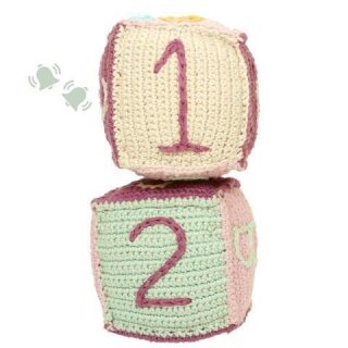 Pebble - Würfel mit Babyrassel - Pink - Bio