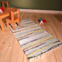 Handmade Flickenteppich 90x50 cm Blau Gelb