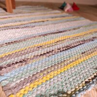 Handmade Flickenteppich 90x50 cm Blau Gelb