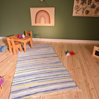 Handmade Flickenteppich 150x70 cm Blautöne