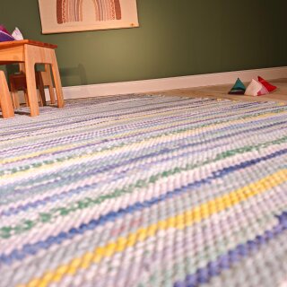 Handmade Flickenteppich 150x70 cm Blautöne