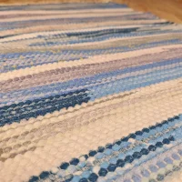 Handmade Flickenteppich 85x50 cm Blau Weiß
