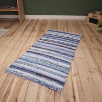 Handmade Flickenteppich 100x50 cm Blau gestreift