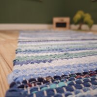 Handmade Flickenteppich 100x50 cm Blau gestreift