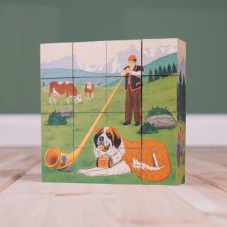 Schweizer Würfelpuzzle – 16-teiliges Holzpuzzle von Atelier Fischer