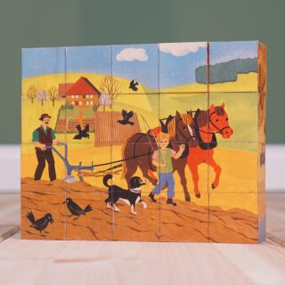 Würfelpuzzle Bauernhof – 20-teiliges Holzpuzzle von Atelier Fischer