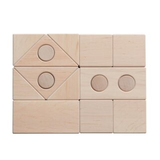 Bauklötze 1. Lage – 16 naturbelassene Holzbausteine aus Esche