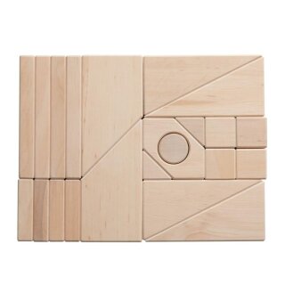 Bauklötze 3. Lage – 22 naturbelassene Holzbausteine mit Dreiecken & Details