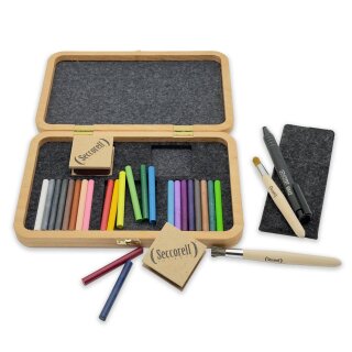 Seccorell Atelier – Finger-Wipe-Atelier-Box aus Holz mit 24 Farben