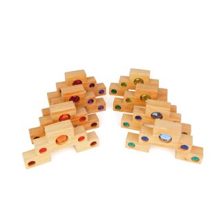 Bauspiel Farbtreppen mit Lichtbauquadern – 16 Teile im Rahmen