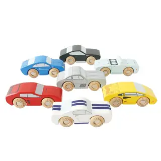 Classic Wooden Sports Cars – 7‑teiliges Holz‑Sportwagen‑Set ab 3 Jahren
