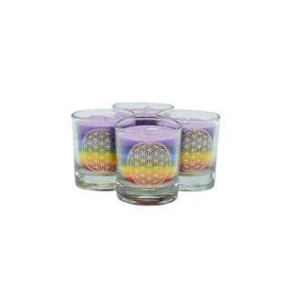 Multicolor-Kerze mit Blume des Lebens - 4er Set
