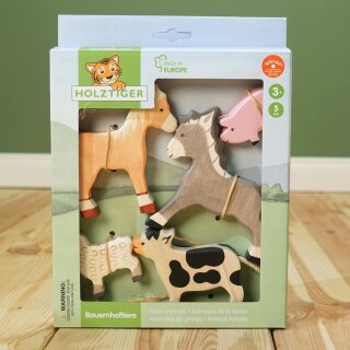 Bauernhoftiere aus Holz – handgefertigte Tierfiguren für freies Spielen