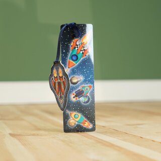 Glitter-Lesezeichen „Rakete“ – Kinder-Lesezeichen mit Anhänger & Glitzereffekt