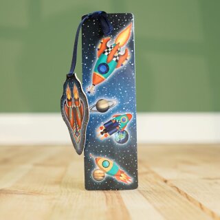 Glitter-Lesezeichen „Rakete“ – Kinder-Lesezeichen mit Anhänger & Glitzereffekt