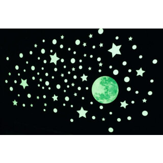 Nachtleuchtende Wandsticker Mond & Sterne – 111-teiliges Set
