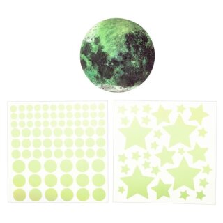 Nachtleuchtende Wandsticker Mond & Sterne – 111-teiliges Set