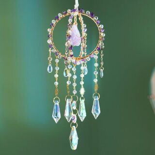 Edelstein Sonnenfänger Dreamcatcher 40 cm – Kristall Fensterdeko mit Amethyst