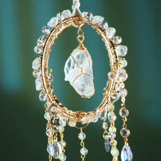 Edelstein Sonnenfänger Dreamcatcher Bergkristall – Kristall Fensterdeko 40 cm