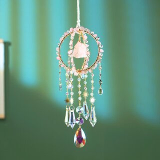Edelstein Sonnenfänger Dreamcatcher Rosenquarz – Kristall Fensterdeko 40 cm