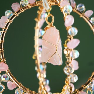Edelstein Sonnenfänger Dreamcatcher Rosenquarz – Kristall Fensterdeko 40 cm