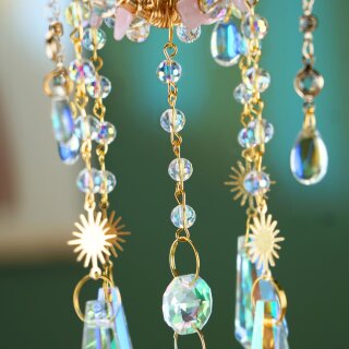 Edelstein Sonnenfänger Dreamcatcher Rosenquarz – Kristall Fensterdeko 40 cm