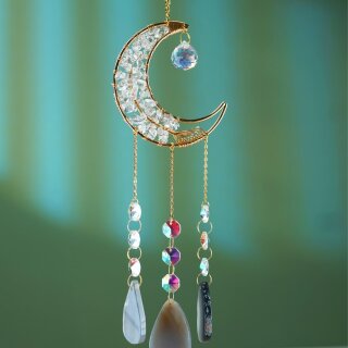 Mond Sonnenfänger Bergkristall mit Achat – Kristall Fensterdeko 27 cm