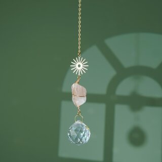 Rosenquarz Sonnenfänger Rohstein & Kristall – Kristall Fensterdeko 35 cm