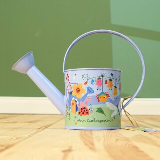 Mein Zaubergarten Kinder Gießkanne aus Metall mit Gartenmotiven