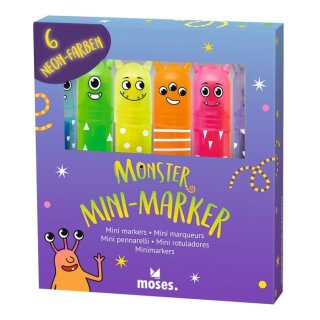 Monster Mini-Marker 6er Set – bunte Mini-Textmarker für Schule, Schultüte und kreative Projekte