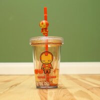 Marvel Iron Man Trinkbecher mit Strohhalm 320 ml –...
